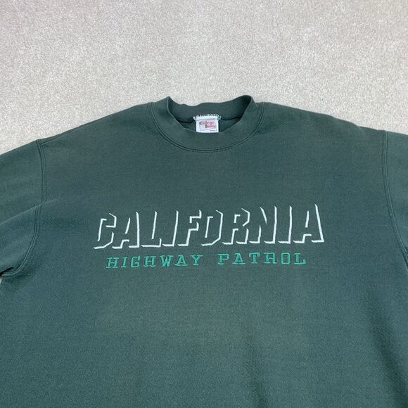 Vintage California Highway Patrol Sweatshirt Size Med Green Crewneck Embroidered - Picture 3 of 12